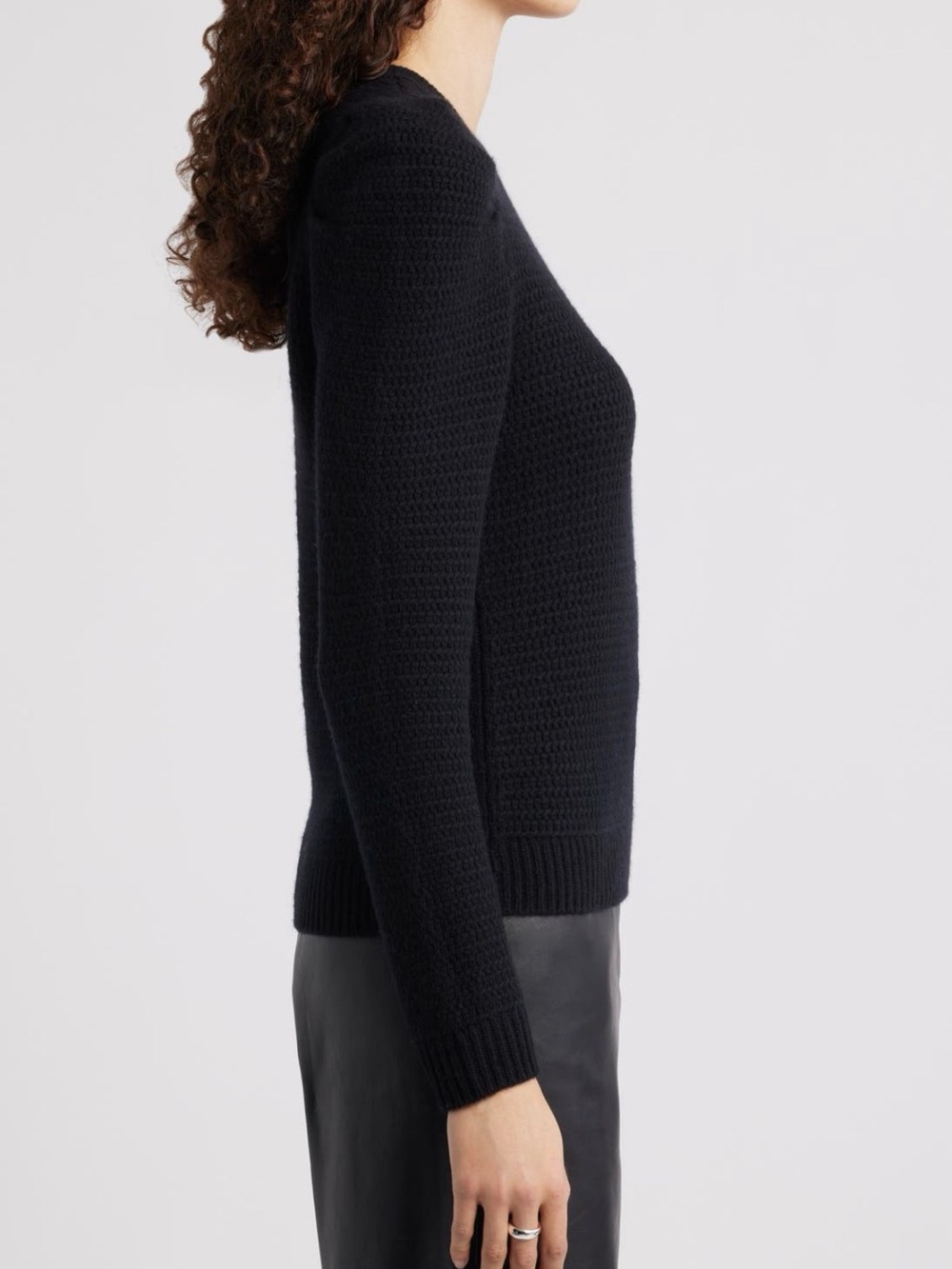 🆕 Nordstrom | Wool & Cashmere Black Puff-Sleeve Pullover Sweater SZ medium - Picture 4 of 12